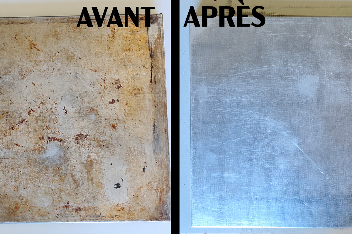 avant après nettoyage laser moule chocolat / plaque cuisson décarbonisée gaufrier Liège